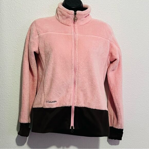 Columbia Fleece Pink Brown Pullover Full Zip Interchange Jacket Coat M Vintage - Picture 1 of 10